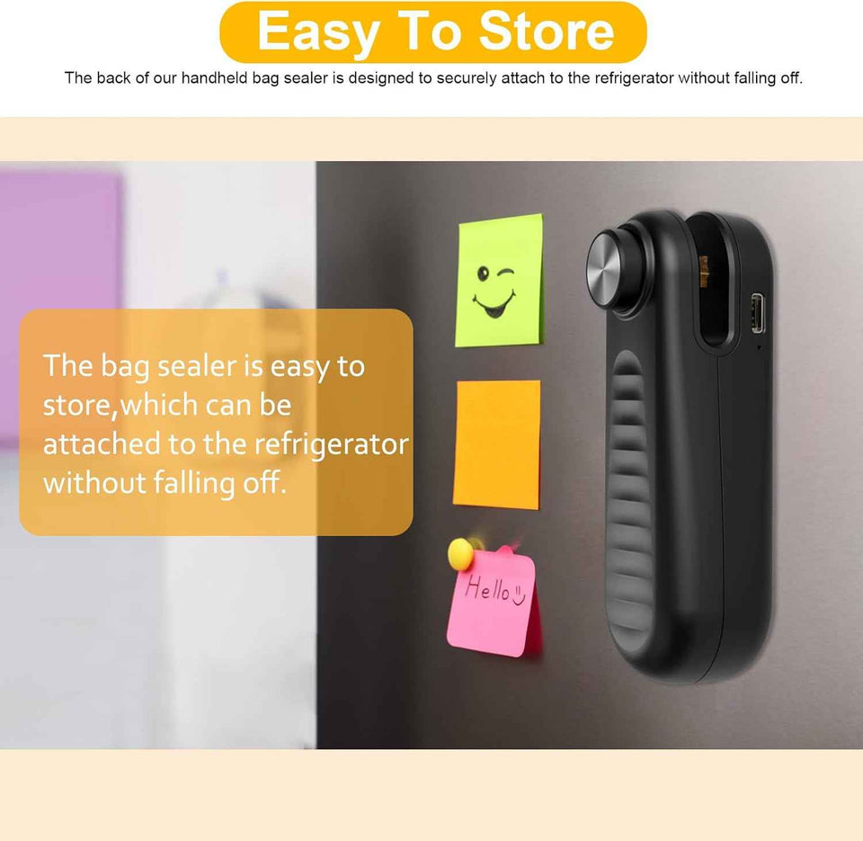 2 in 1 Mini Bag Sealer, Bag Sealer Heat Seal with Cutter, USB C Rechargeable Chip Bag Sealer Heat Seal, Portable Bag Resealer for Plastic Bags Snacks & Food Storage,Bright Black