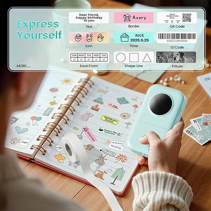 Phomemo Label Maker, D30 Portable Bluetooth Mini Label Printer Machine, Smartphone Handheld Thermal Sticker Small Labeler Multiple Templates Fonts Icon Inkless Custom Label for Home Kids, School Item