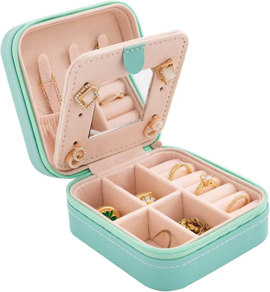 keLofoN small pink jewelry case with mirror travel gift for girls women
