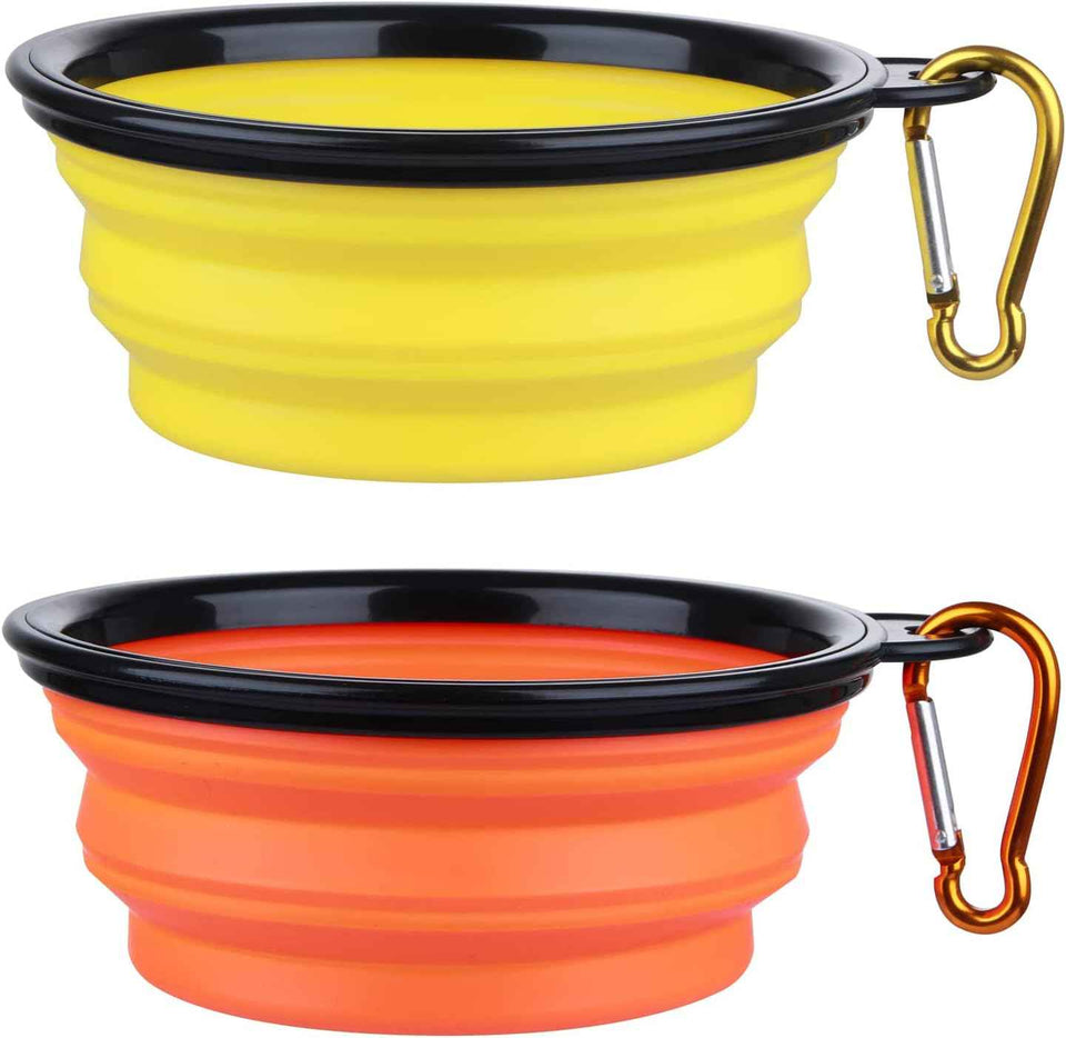 Dog Bowl Pet Collapsible Bowls, 2 Pack for Cats Dogs, Portable Pet Feeding Watering Dish for Walking Parking Traveling with 2 Carabiners (Small, Blue+Green)