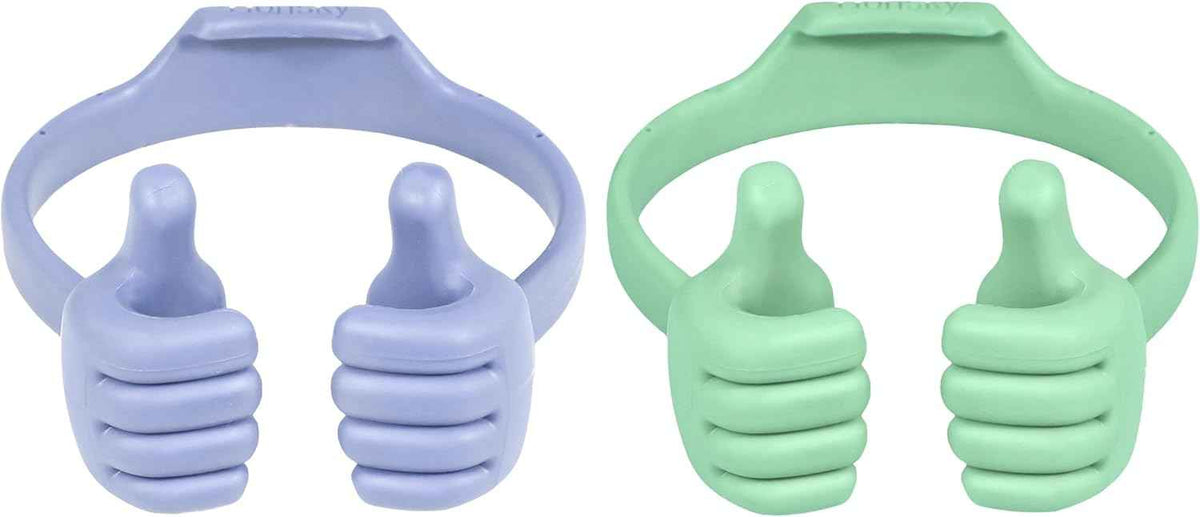 HONSKY Thumbs-Up Phone Stand for Tablets, E-Readers and Smart Phones – Green/Purple – 2 Count