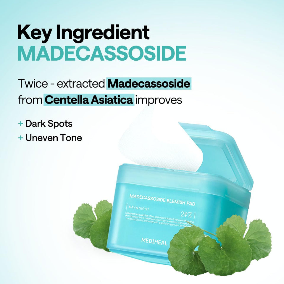 MEDIHEAL Madecassoside Toner Pads for Blemishes and Uneven Skin Tone - Vegan Gauze, 100 Pads