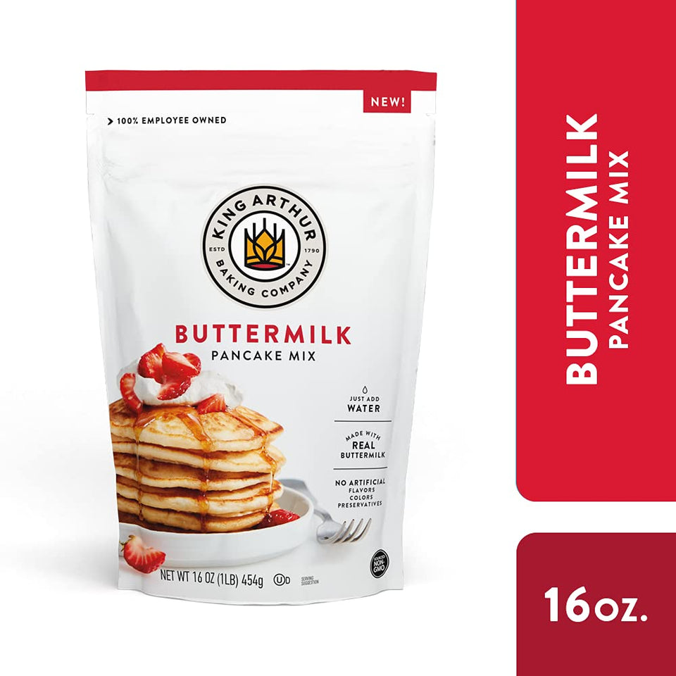 King Arthur Buttermilk Pancake Mix, Non-GMO, Kosher, Just Add Water, 16 Oz, Makes 22 Pancakes