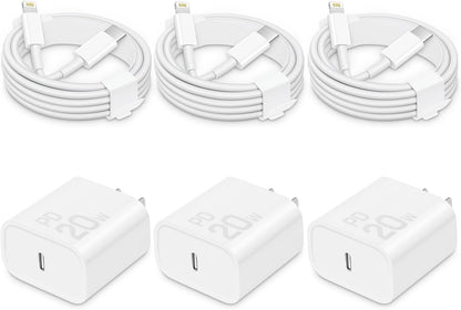 CXX Fast Charger for iPhone [3-Pack, MFi Certified], 20W USB-C PD Block with 6Ft Charging Cable Compatible with iPhone 14/13/12/11/Pro Max & iPad