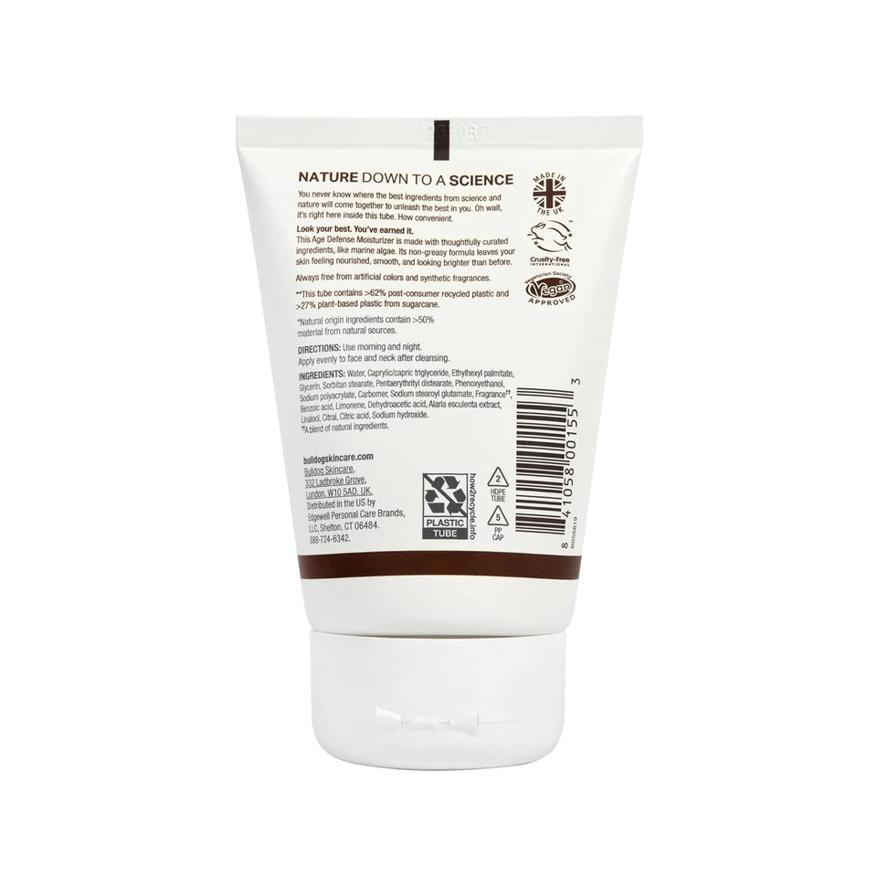 Bulldog Mens Skincare and Grooming Face Moisturizer Age Defense, 3.3 Fluid Ounce for Men's Regular Sensitive Skin