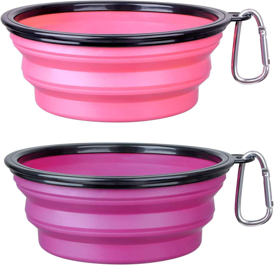 Dog Bowl Pet Collapsible Bowls, 2 Pack for Cats Dogs, Portable Pet Feeding Watering Dish for Walking Parking Traveling with 2 Carabiners (Small, Blue+Green)