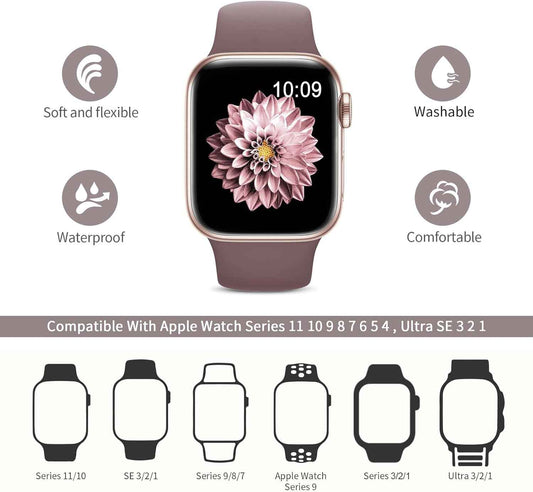 6 Pack Sport Bands Compatible with Apple Watch Band 38mm 40mm 41mm 42mm 44mm 45mm 49mm 46mm,Silicone Waterproof Strap for iWatch Apple Watch Series 11 10 9 Ultra 8 7 6 5 4 3 2 1 SE Women Men