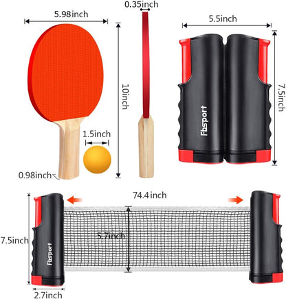 FBSPORT Ping Pong Paddle Set, Portable Table Tennis Set with Retractable Net,Rackets,Balls and Carry Bag for Indoor/Outdoor Games