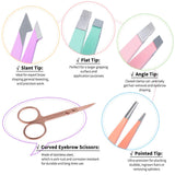 TsMADDTs 6 PCS Stainless Steel Tweezers Set for Women with Curved Scissor and Leather Travel Case