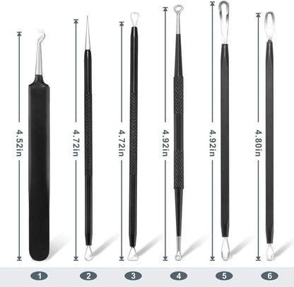 6-piece professional stainless steel blackhead remover pimple popper tool kit with ergonomic handle