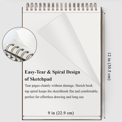 Fuxi 9" x 12" Sketch Book, Top Spiral Bound Sketch Pad, 100 Sheets 68lb/100gsm Acid-Free Drawing Paper, Art Sketchbook for Drawing Pad for Kids Artists & Beginners Professional Art Supplies for Adults