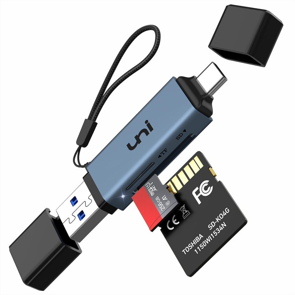 uni high-speed usb c sd card reader, usb 3.0 dual slots, compatible with macbook pro, android galaxy