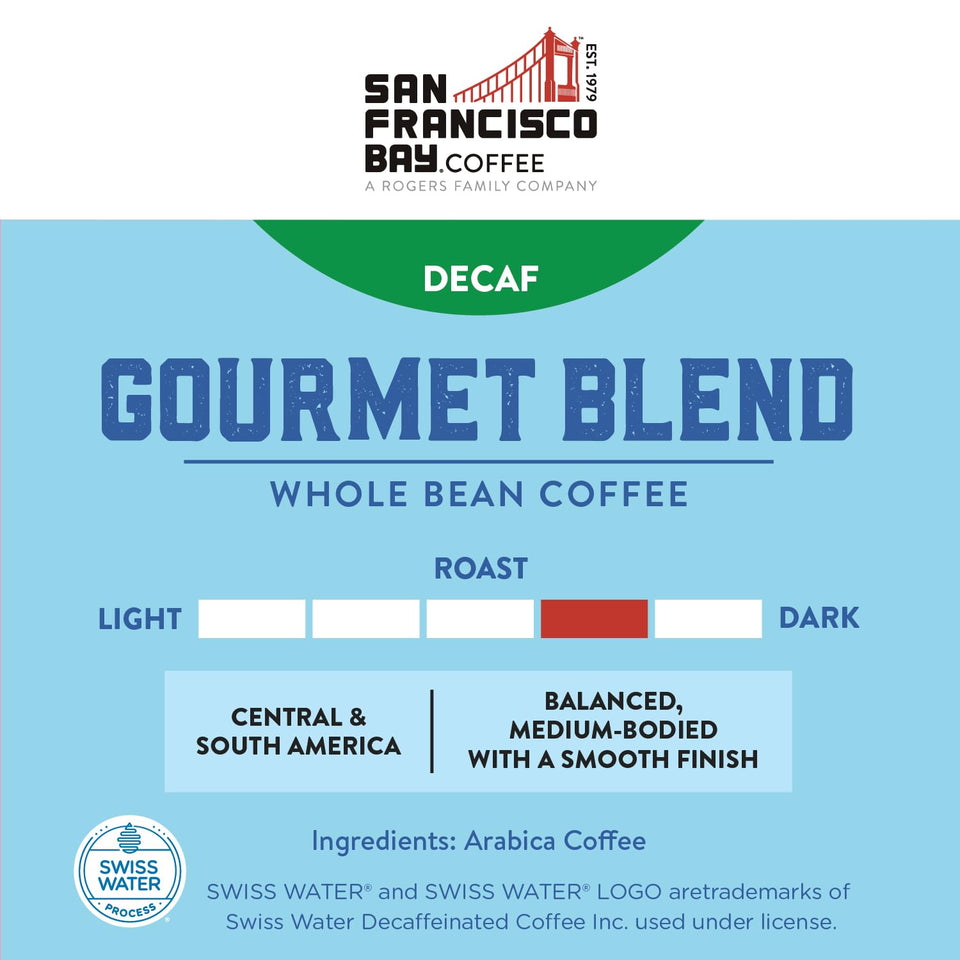 San Francisco Bay Decaf Medium-Dark Roast Whole Bean Coffee, Swiss Water Processed, 2 lb bag, 100% Arabica