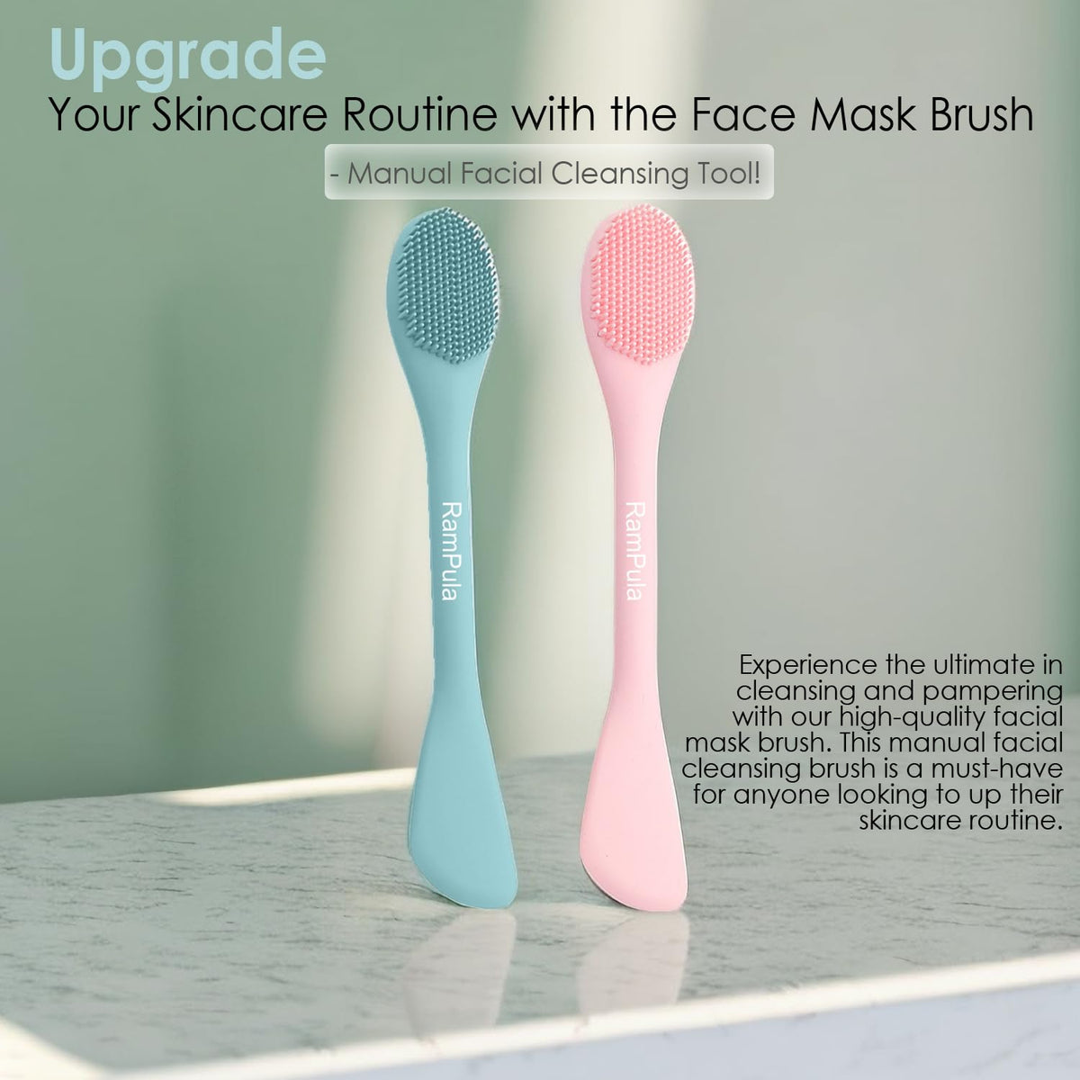 Facial Cleansing Brush, 2 in 1 Silicone Face Mask Brush & Face Scrubber, For Exfoliating, Massaging, Remove Blackheads, Makeup Skincare Removal, Applicator for Mud, Clay, Body Lotion, DIY Mask