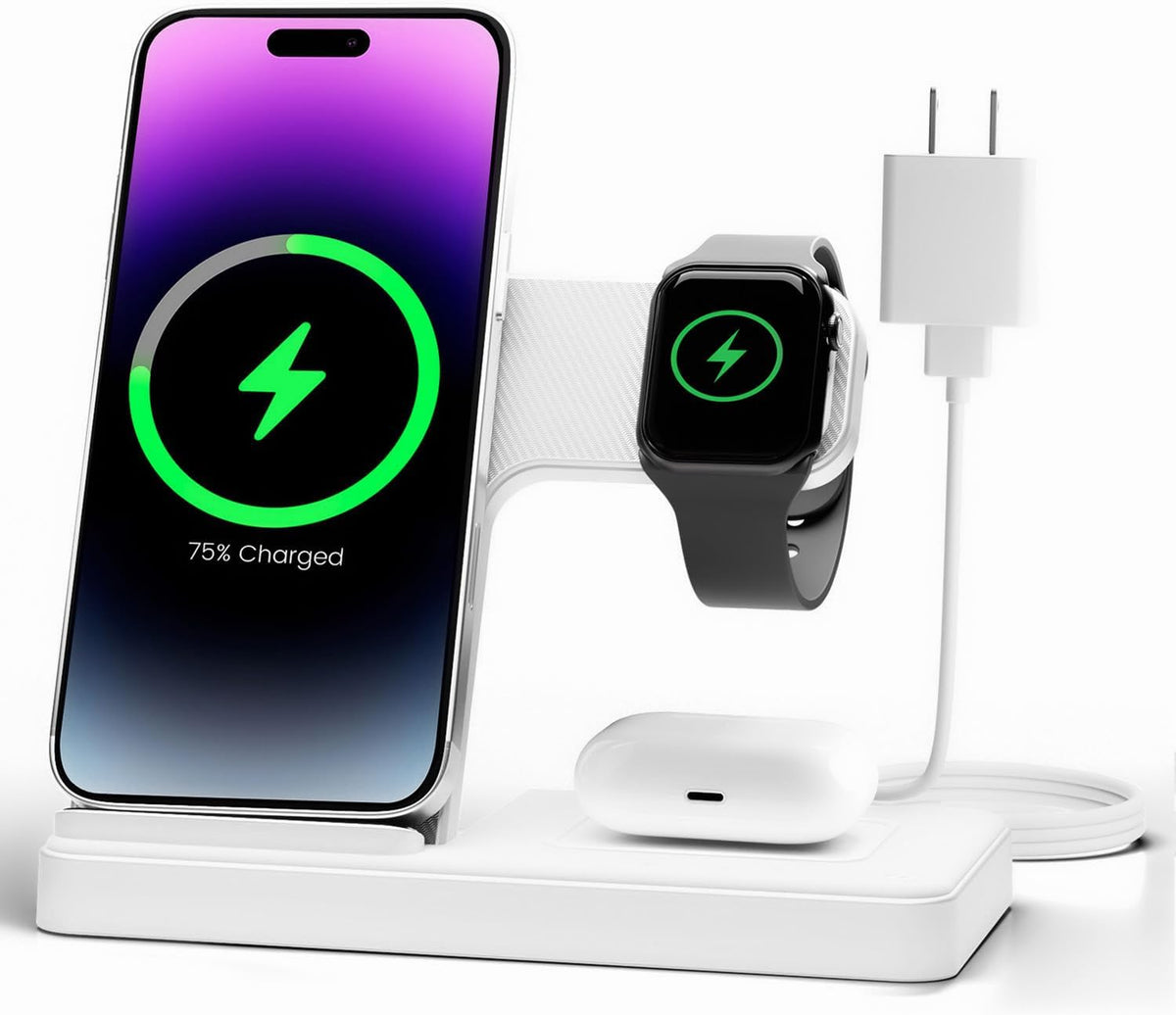 Wireless Charger iPhone Charging Station: 3 in 1 Charger Stand Multiple Devices for Apple - iPhone 16e 16 15 14 Pro Max 13 12 11 - Watch 10 9 8 7 6 5 4 3 2 SE and Ultra Series - Airpods 4 3 2 Pro - Rayz Mart
