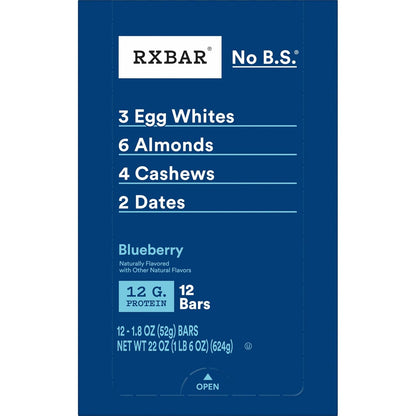 RXBAR Blueberry Protein Snack Bars, 22oz Box, 12 Count, Gluten Free, Kosher Pareve