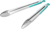 304 Stainless Steel Kitchen Cooking Tongs, 9" and 12" Set of 2 Sturdy Grilling Barbeque Brushed Locking Food Tongs with Ergonomic Grip, Black