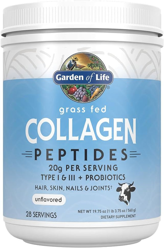 Garden of Life Grass Fed Collagen Peptides Powder Unflavored Collagen Powder for Hair Skin Nails Joints, Hydrolyzed Collagen Protein Supplements, Collagen for Women & Men, 28 Servings