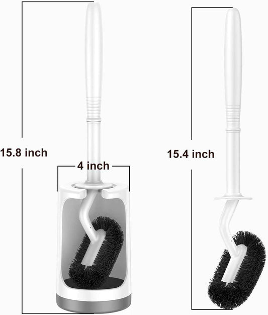 HAMITOR Toilet Bowl Brush Holder Set: Curved Design with Holder for Deep Cleaning Under Rim - Compact Hidden Scrubber for Small Space - Modern RV Bathroom Accessories - White