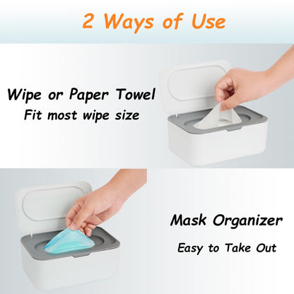 Wipes Dispenser, Wipe Holder for Baby & Adult, Seposeve Refillable Baby Wipe Container, Keeps Wipes Clean. Non-Slip, Easy Pull Wipes Pouch Case, Grey