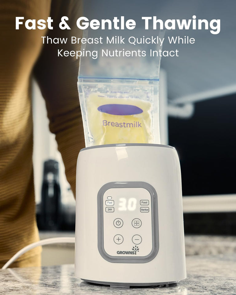 Bottle Warmer, Grownsy 8-in-1 Fast Baby Bottle Warmer with Timer, Safe for Breastmilk Nutrients, Accurate Temperature Control, with Defrost, Sterili-zing, Keep Warm, Heats Baby Food & Bottles