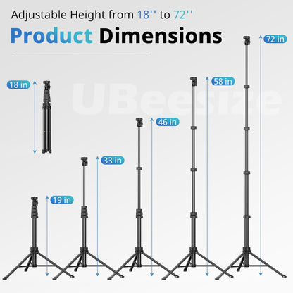 UBeesize 72" Phone Tripod & Selfie Stick, Camera Tripod Stand with Wireless Remote and Phone Holder,Compatible with iPhone Android, Perfect for Selfies/Video Recording/Live Streaming Black