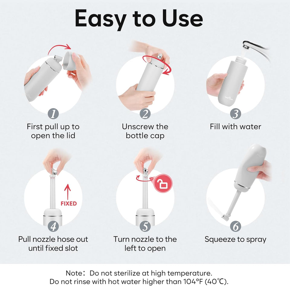 Easy@Home Portable Bidet Kit for Travel: EPB-01 Grey, 380mL Handheld Sprayer for Women & Men
