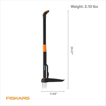 Fiskars Stand-Up Weed PLller Tool, 4 Serrated Stainless Steel Claws Grip Roots for Permanent Removal, Reinforced Foot Platform Penetrates Tough Soil, Easy-Eject & Ergonomic Offset Handle, 39"