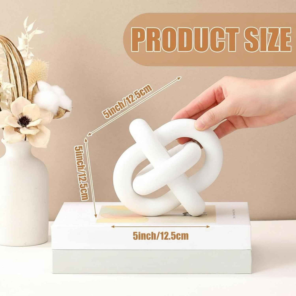 3 Link Wood Knot Decor - Hand Carved Coffee Table Decoration, Boho Chain Link Decor, Modern Shelf, Rustic Objects for Home Living Room Bedroom(White)