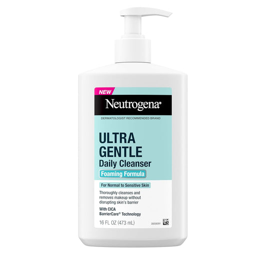 Neutrogena Ultra Gentle Foaming Facial Cleanser, Fragrance Free Hydrating Face Wash for Sensitive Skin, Daily Non Over Drying Makeup Remover, Hypoallergenic, Soap & Dye Free, Non-Comedogenic, 16 Fl Oz