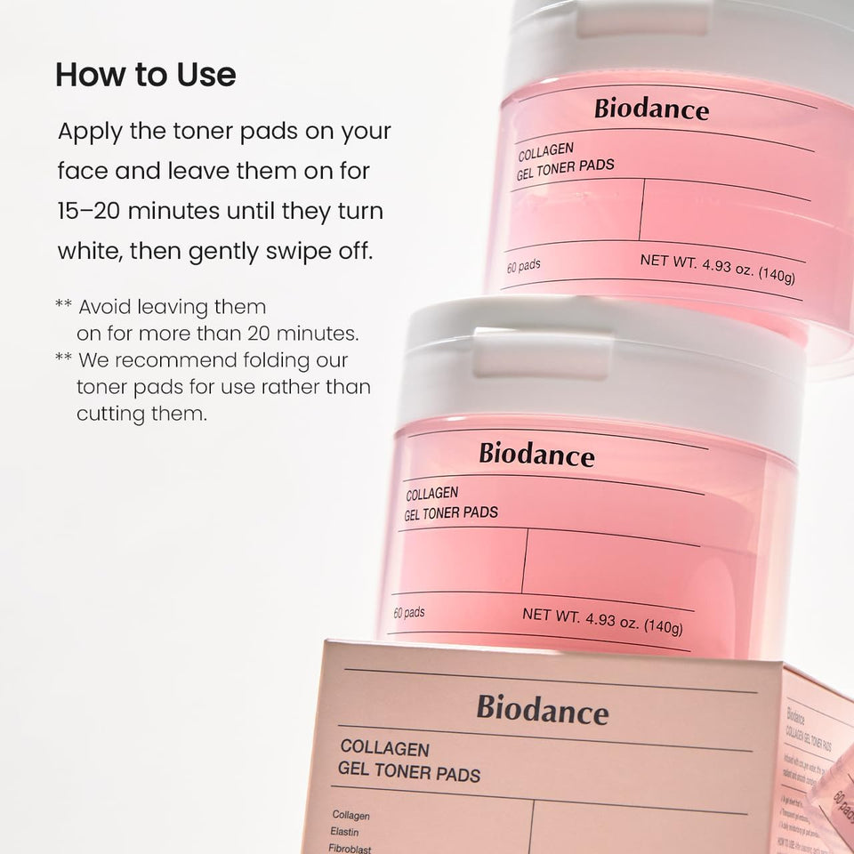 Biodance collagen gel toner pads for sensitive skin, pore minimizer with collagen water and low molecular collagen