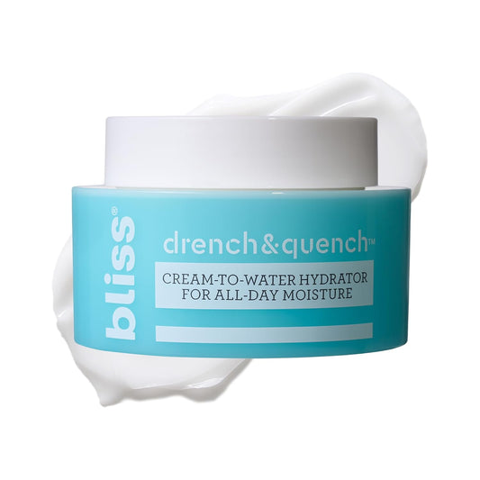 Bliss Drench & Quench Hyaluronic Acid Cream to Water Moisturizer | Lightweight Face Cream with 4 Types of Hyaluronic Acid for All Day Hydration and Plump Skin | Clean Vegan & Cruelty Free 1.7 fl oz