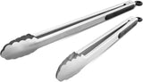 304 Stainless Steel Kitchen Cooking Tongs, 9" and 12" Set of 2 Sturdy Grilling Barbeque Brushed Locking Food Tongs with Ergonomic Grip, Black