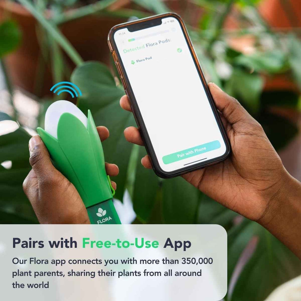 Flora Pod AI-Powered Smart Plant Monitor | for Indoor or Outdoor Plants | Personalized Alerts for Moisture, Temperature, Humidity, and Light