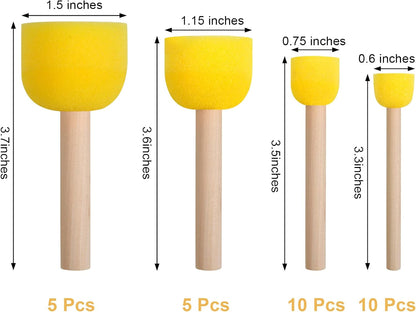 30 Pcs Round Sponges Brush Set, Round Sponge Brushes for Painting, Paint Sponges for Acrylic, Painting Tools for Kids Arts and Crafts (4 Sizes)