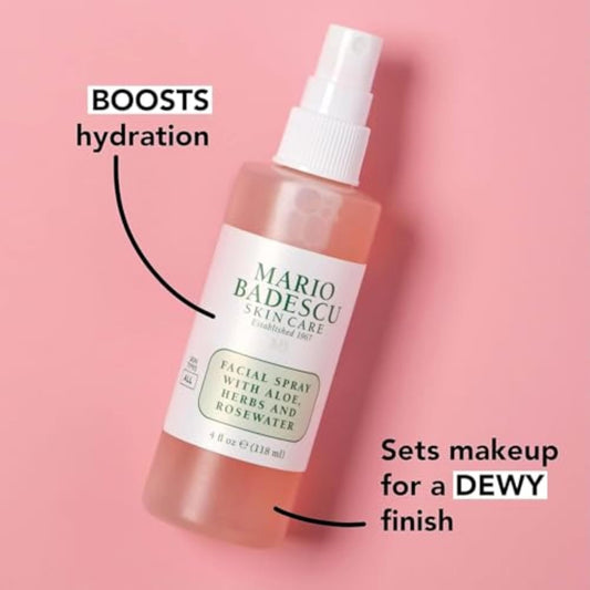Mario Badescu Facial Spray with Aloe, Herbs and Rose Water for All Skin Types, Face Mist that Hydrates, Rejuvenates & Clarifies