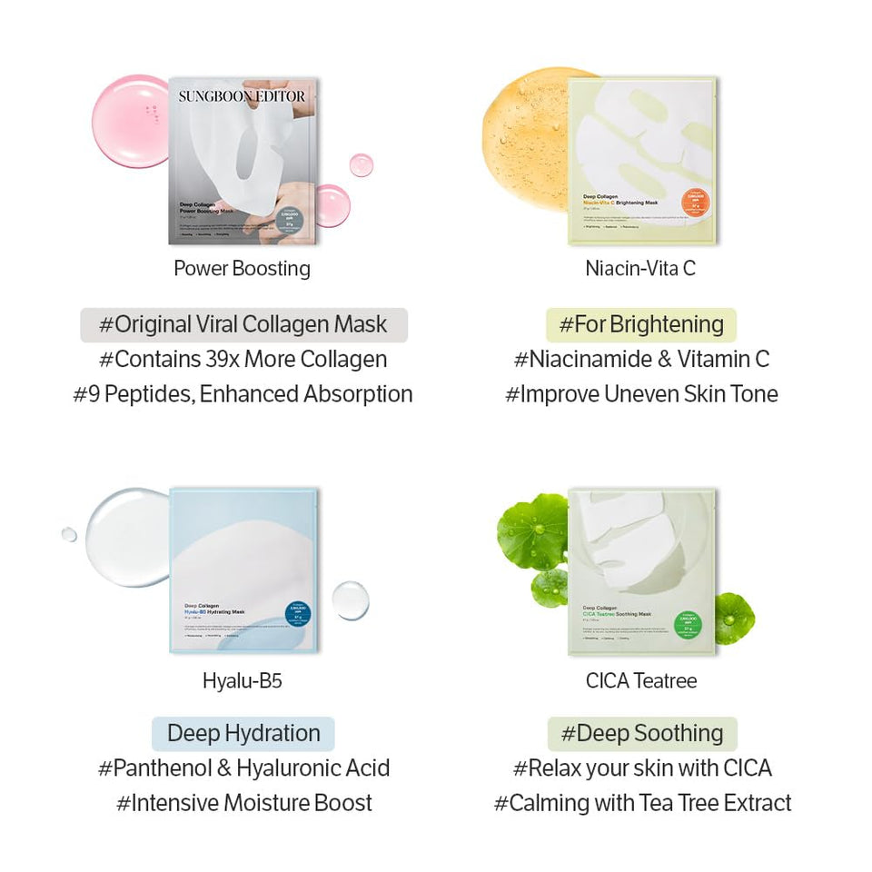 sungboon editor deep collagen overnight mask, 37gx4ea, original hydrating collagen face mask, 2,160,000ppb