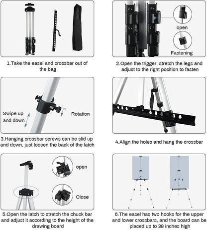 Art Easel Stand for Painting and Sign - RRFTOK Aluminum 66 Inch Metal Tripod Adjustable Portable Easels for Display - Canvas Stand for Table Top Floor Drawing for Artists Adult Holder or Teen