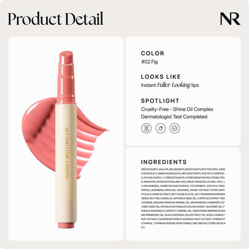 Nature Republic HONEY MELTING LIP (02 FIG) SOFT LIP STICK, Hydrating Gloss, Moisturizing balms, Sheer tint, Shine & Nude, Glowy Finish, korean make up