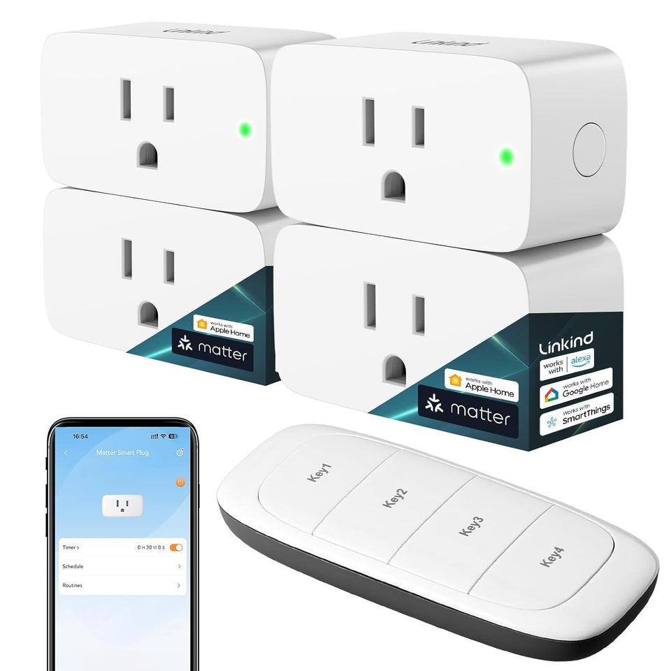 linkind matter smart plug, work with apple home, alexa, google, smartthings, 15a/1800w, app remote control & schedule