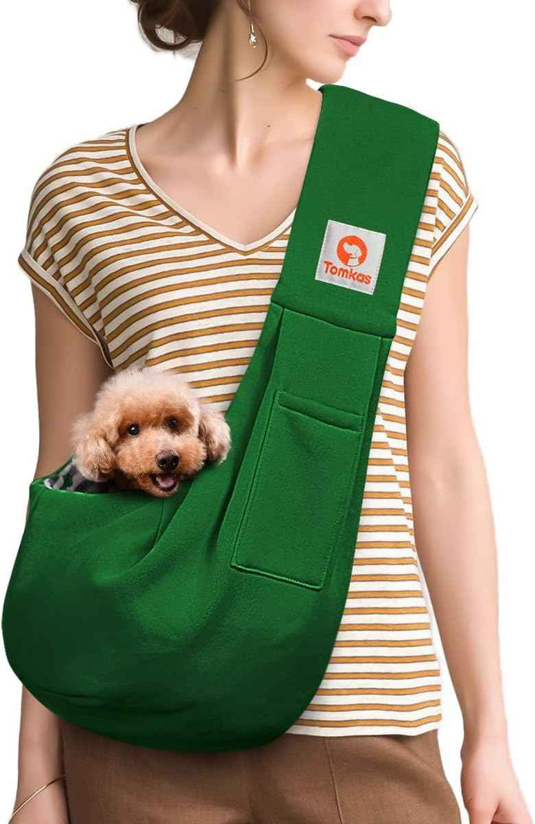 Tomkas Small Dog Sling Carrier - Classic Pocket & Classic Strap - for 3-10 lbs Pets(Black)
