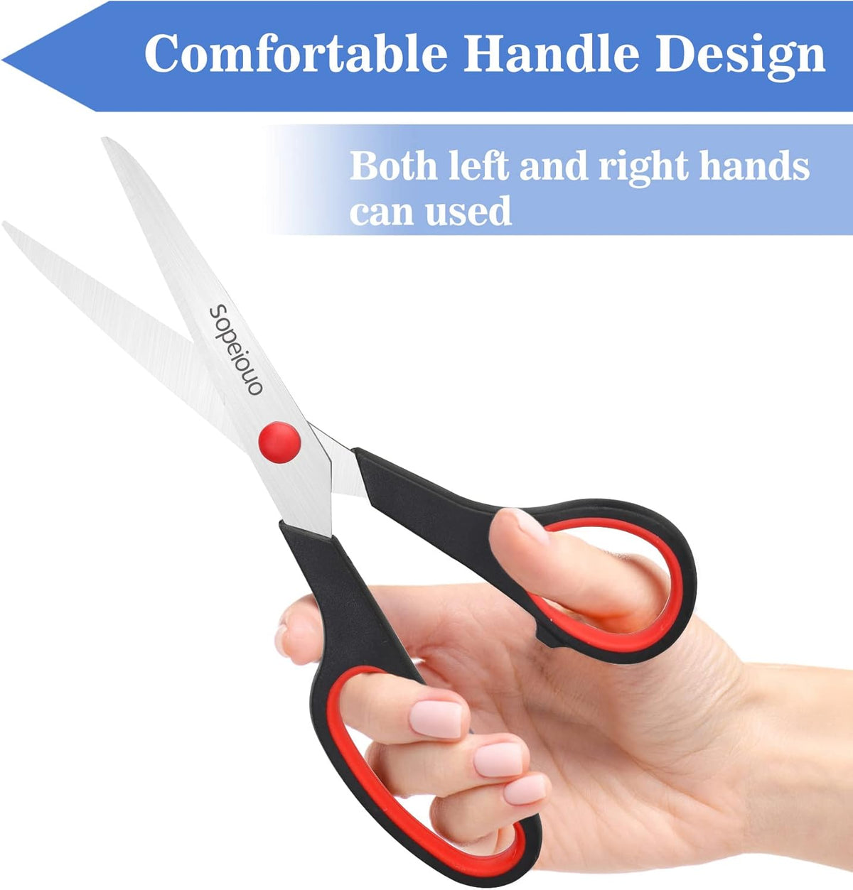 Scissors Set of 6-Pack, 8" Scissors All Purpose Comfort-Grip Handles, Sharp Scissor for Office Home School Craft Sewing Fabric Supplies, High/Middle School Student Teacher, Right/Left Hand