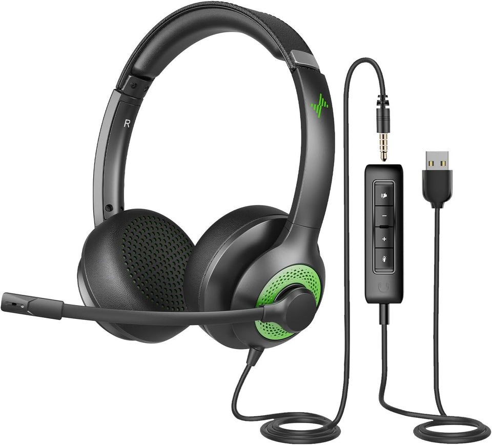 usb headset with noise cancelling microphone for pc laptop headphones black