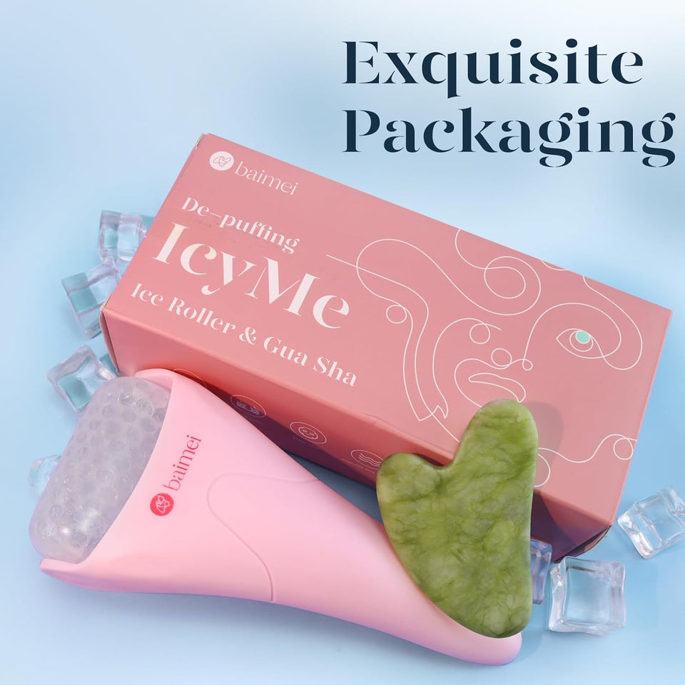 baimei icyme ice roller face gua sha tool set pink reduces puffiness migraines skin care