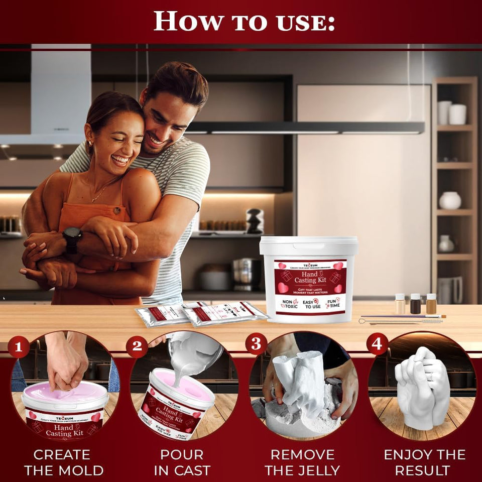 TECEUM Hand Casting Kit – Unique Gift for Babies & Adults – Ideal DIY Gift for Your Loved Ones, Couples, Family – For Wedding, Anniversary, Baby Shower, Mother’s Day, Christmas – Romantic Gifts – Kit1