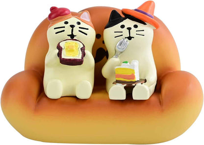Cute Cat Playing Phone on Sofa and Drinking Coffee Figurine for Office Home Decor - Cute Cat Gift for Cat Lovers