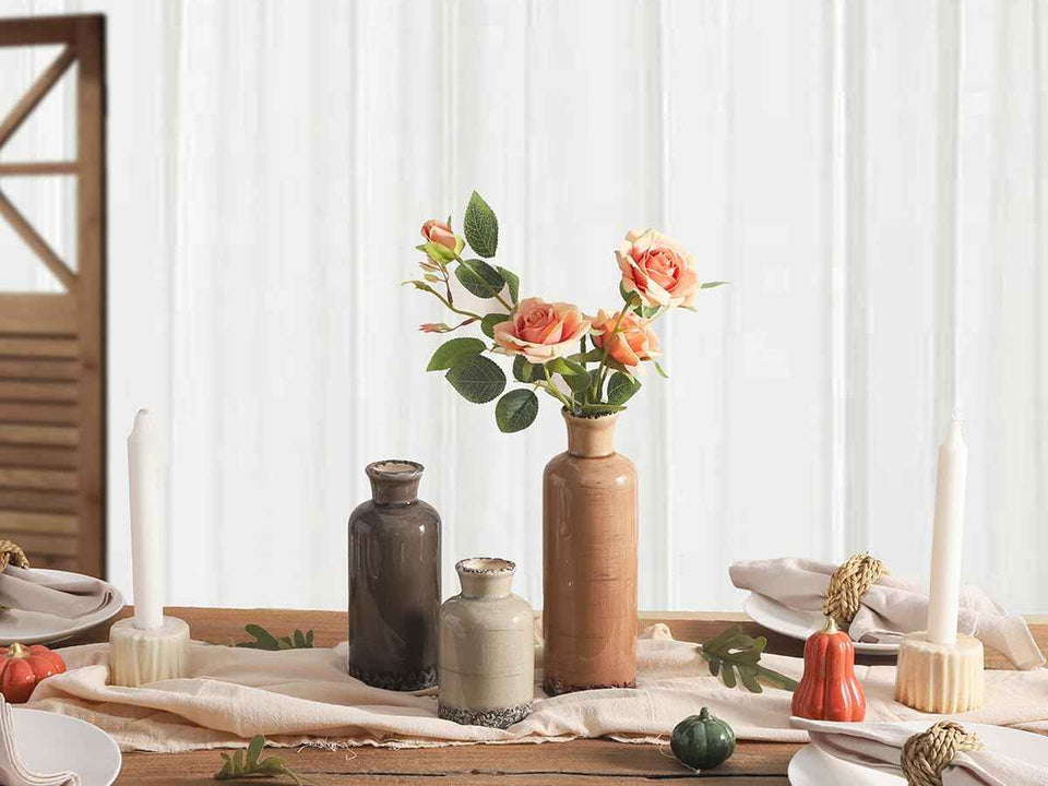 Ceramic Vase Set of 3, Neutral Flower Vases Home Decor, Pottery Rustic Farmhouse Decorative Vases Modern Decor for Table Mantel Entryway Bookshelf Living Room Kitchen Bedroom - Brown
