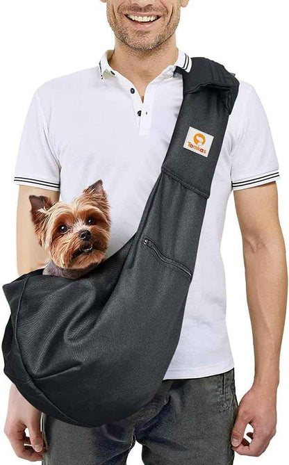 Tomkas Small Dog Sling Carrier - Classic Pocket & Classic Strap - for 3-10 lbs Pets(Black)