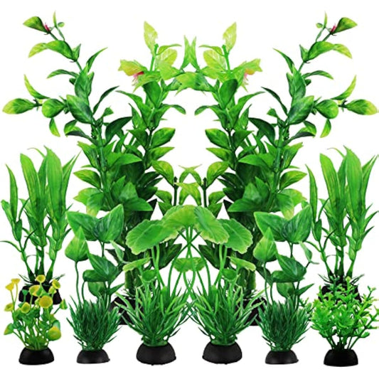 PietyPet Fish Tank Accessories Green Plants, 10pcs Green Fish Tank Decorations, Aquarium Decor Plastic Plants