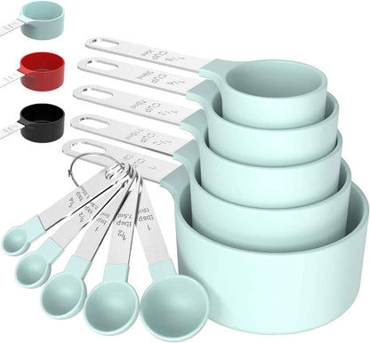 TILUCK Measuring Cups & Spoons Set, Stackable Cups and Spoons, Nesting Measure Cups with Stainless Steel Handle, Kitchen Gadgets for Cooking & Baking (Black)